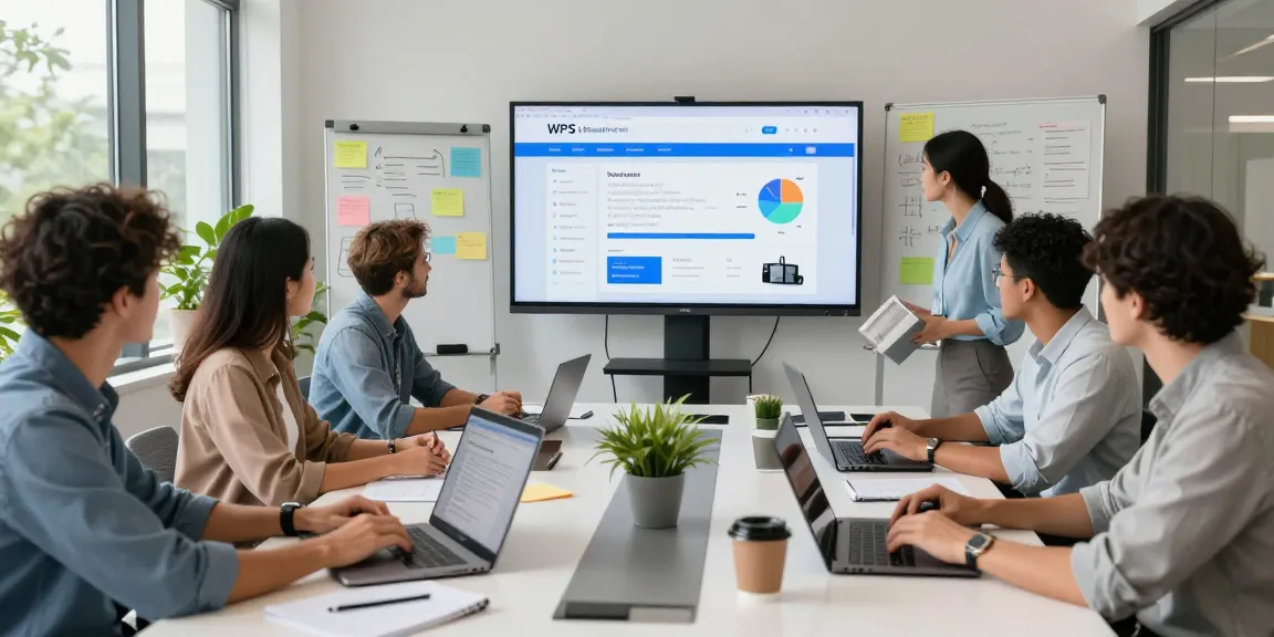 Collaboration scene with professionals using WPS Official Website tools in a modern workspace.
