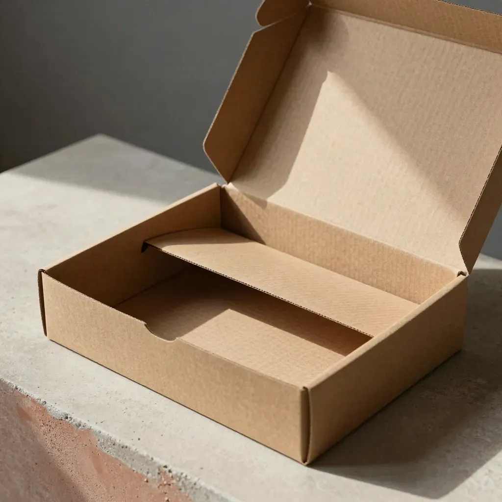 Open beverage launch kit with blank inserts, wrap, and corner protectors on concrete.